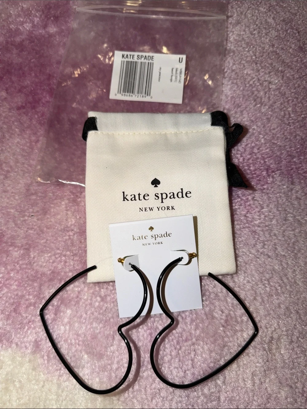 kate spade Black Wavy Heart-Outline Hoop Earrings with Dust Bag